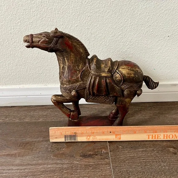 Vintage Hand Crafted Chinese Wooden Horse Statue